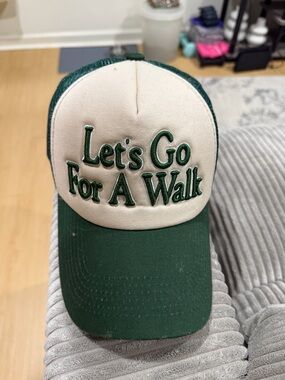 Anthropologie 'Let's Go For A Walk' Beige and Forest Green Trucker Hat